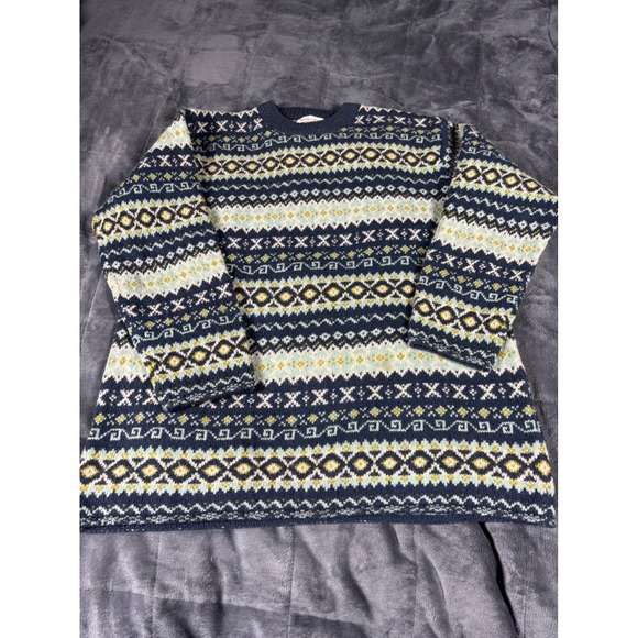 United Colors Of Benetton Sweaters - United Colors of Benetton Womens Fair Isle Shetland Wool Sweater Navy Blue Small